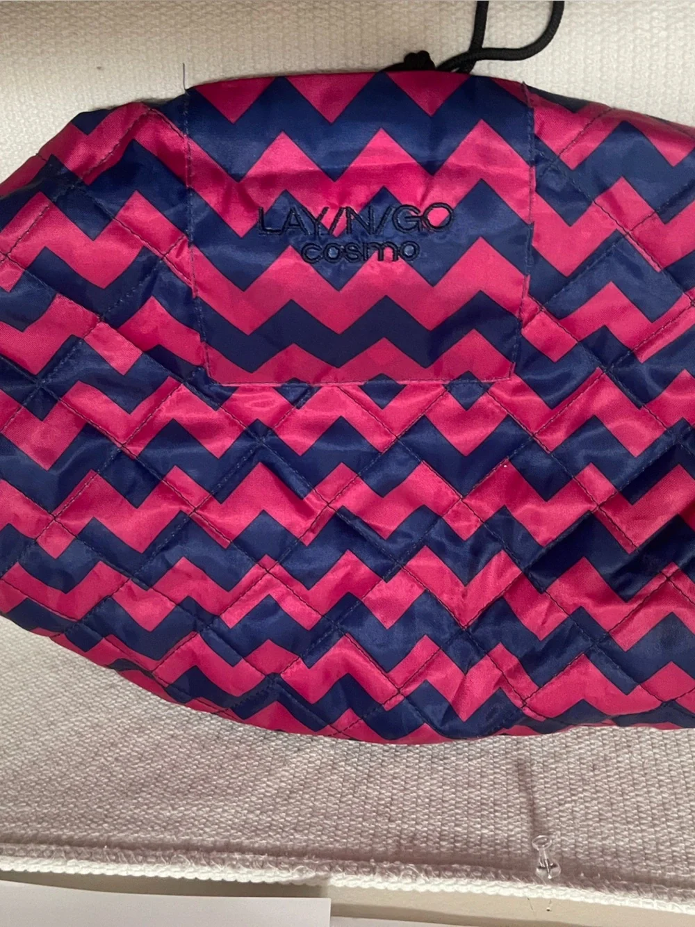 Chevron Drawstring Jewelry or Makeup Pouch - Pink & Navy